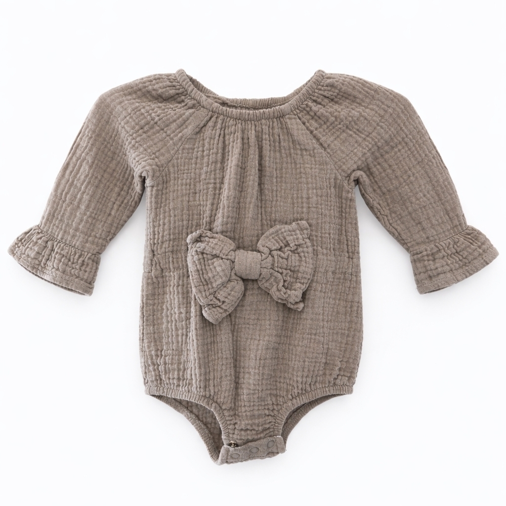 Grayson Mini Gauze Romper Bow Olive 0–3M